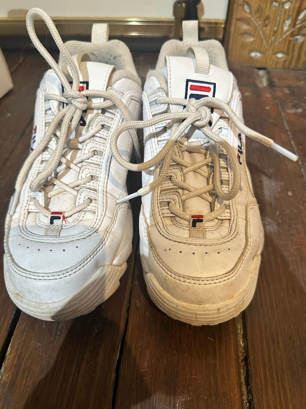 FILA White Red Chunky Dad Disruptor II Patent Leather Sneakers size 5